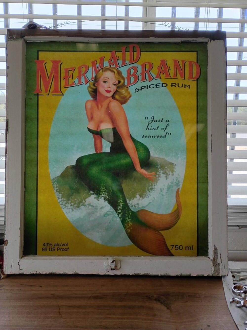 Mermaid Brand Spiced Rum Framed Wall Art – Rustic Wood Frame – 31x28 – New